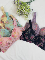 Vibrant Floral Print Front Open Bra