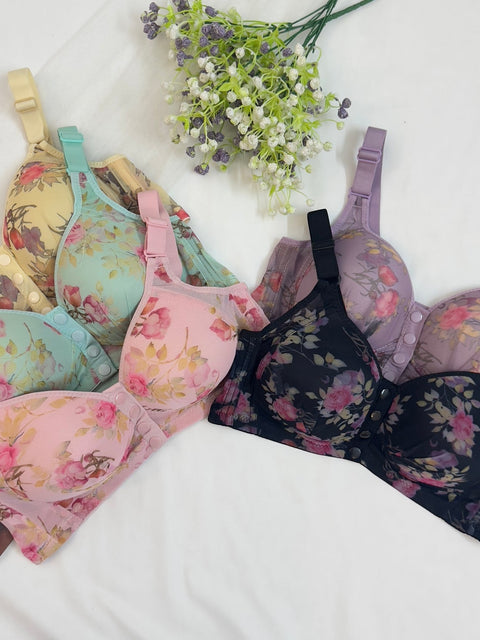 Vibrant Floral Print Front Open Bra