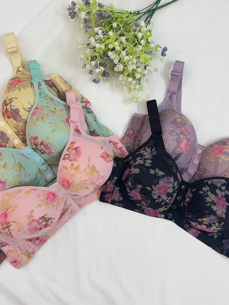 Vibrant Floral Print Front Open Bra