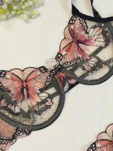 Coral Butterfly Bow Tie Net Bra Set