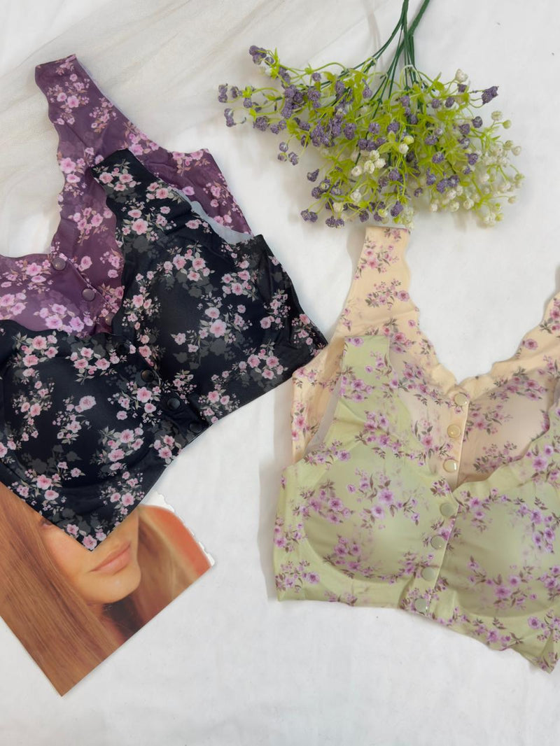 Floral Butter Soft Front Open Seamless Bra
