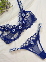 Blue Bloom Net Bra Set