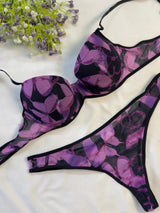 Floral Cute Print Single Padded Bra Set