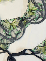 Parrot Green Butterfly Bow Tie Net Bra Set