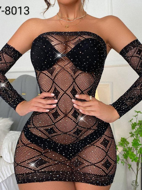 Sparkle Fish Net Half Body Stocking with Removable Sleeves