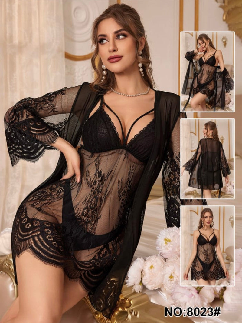 Black Angel Net Two Piece Nighty