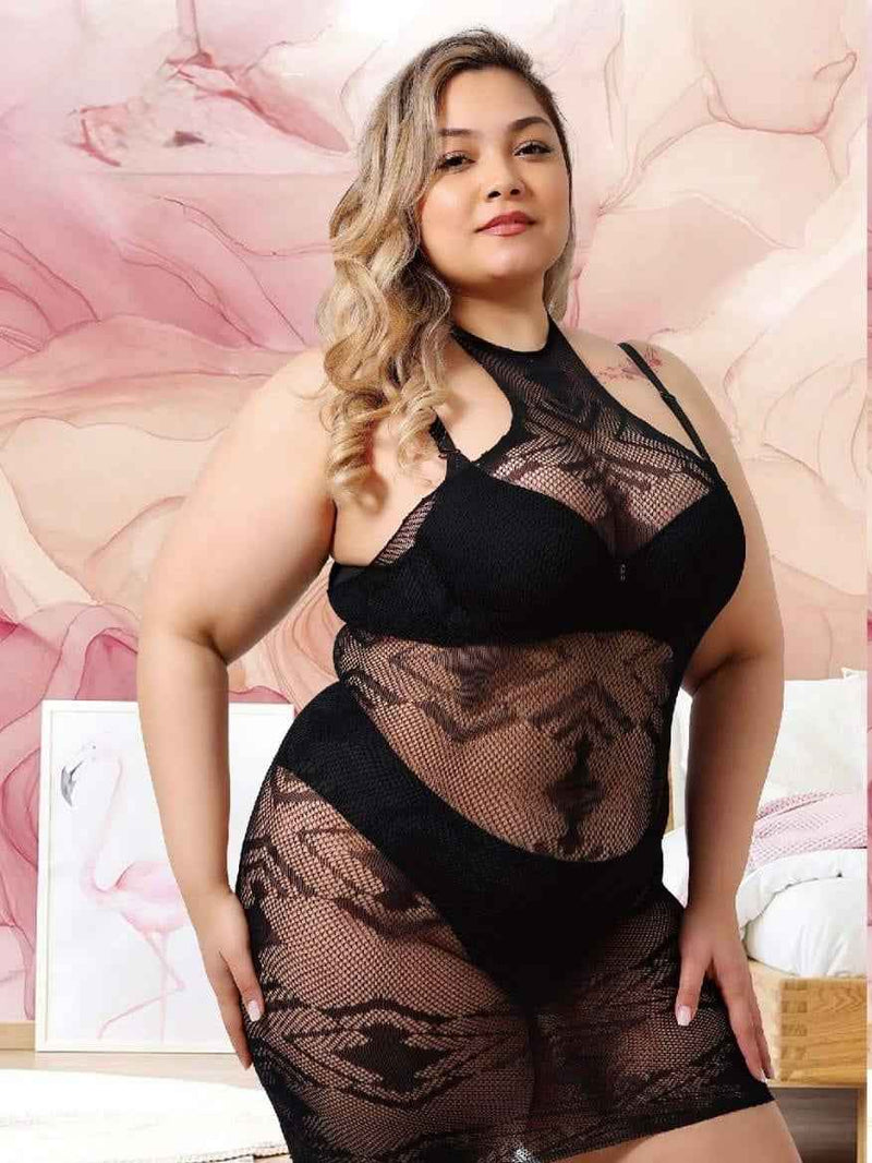 Plus Size Half Net Body Stocking