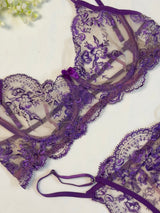 Purple Embroidered Net Bra Set