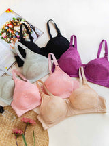 Floral Pattern Thin Pad Bra Non Wired