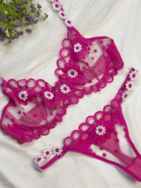 Pink Bloom Net Bra Set