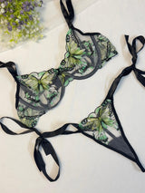 Parrot Green Butterfly Bow Tie Net Bra Set