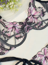 Pink Butterfly Bow Tie Bra Set