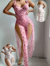 Mini Flower Print Honeymoon Long Slit Gown